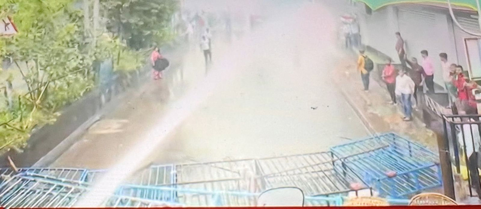 Kolkata news LIVE: A water cannon being used by security personnel to disperse agitators during the 'Nabanna Abhijan' rally.