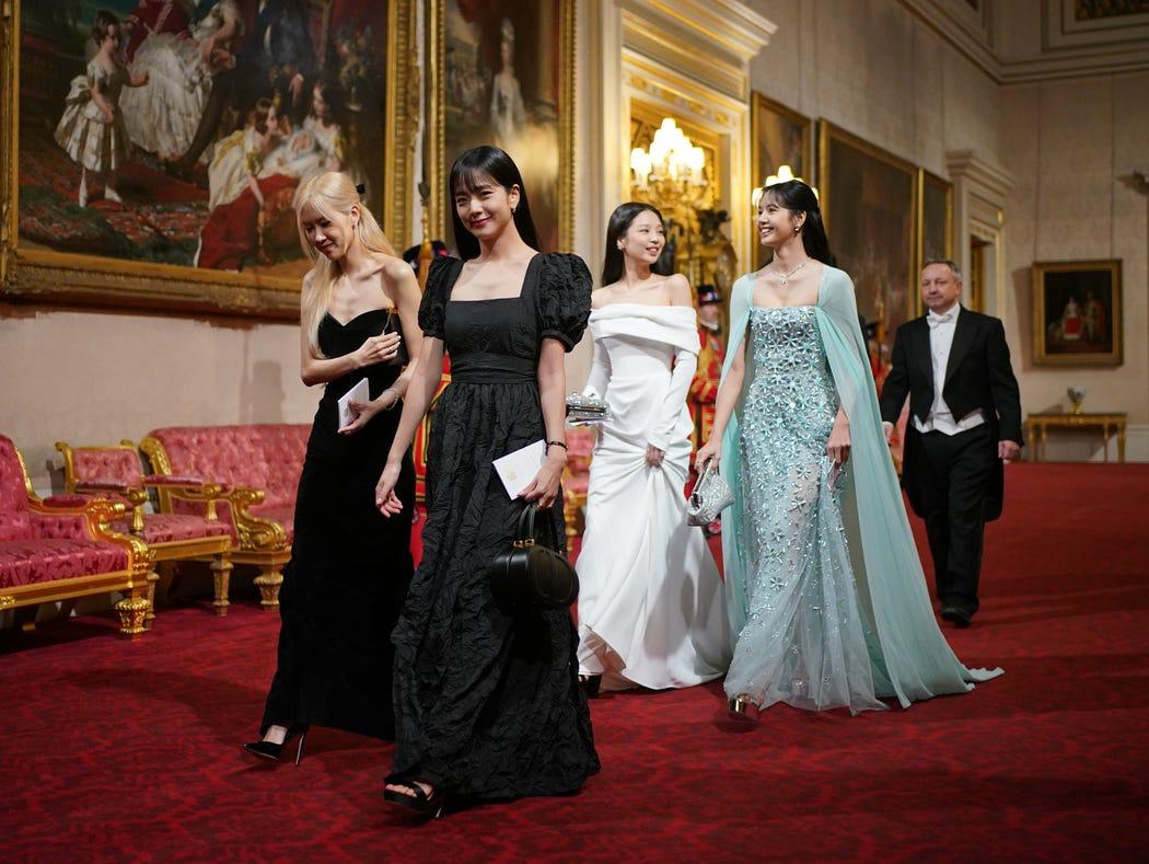 Members of kpop group, BLACKPINK, Jennie, Jisoo, Lisa, and Rosé, were esteemed guests at the state banquet in UK Birmingham Palace, receiving a royal welcome