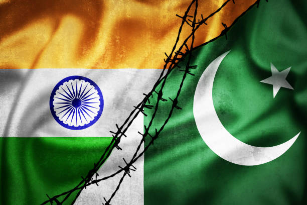 Indian and Pakistani flags side by side