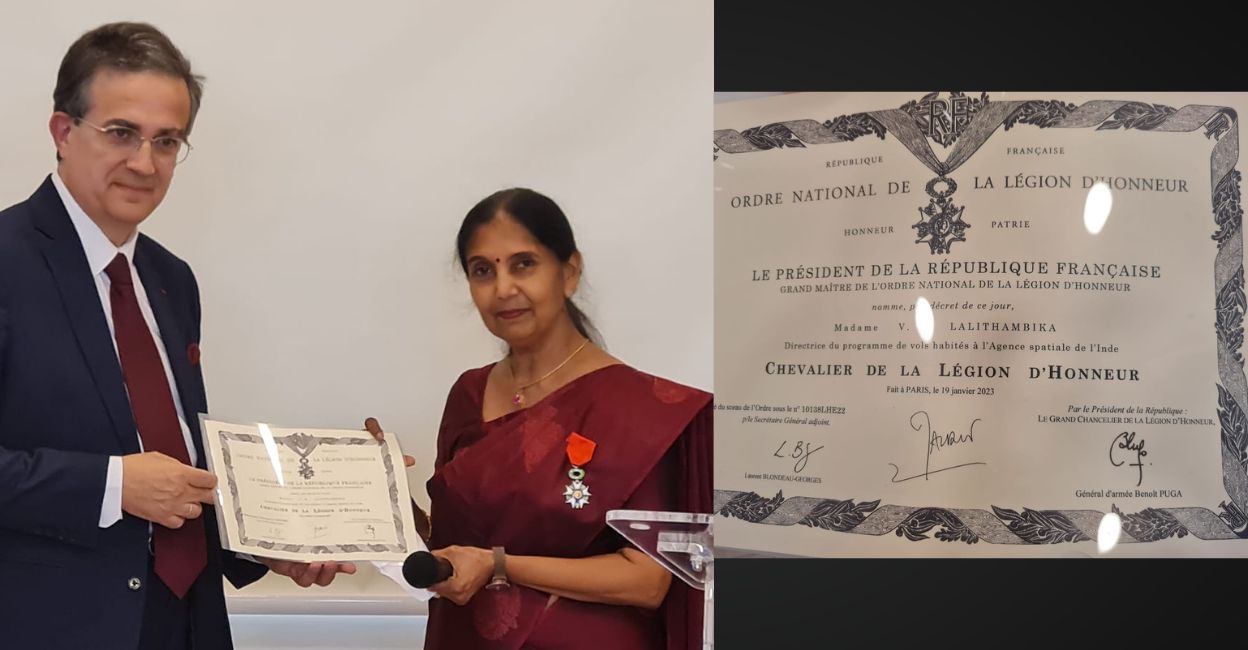 Pic: ISRO scientist Lalithambika receives top French Civilian Award for space cooperation