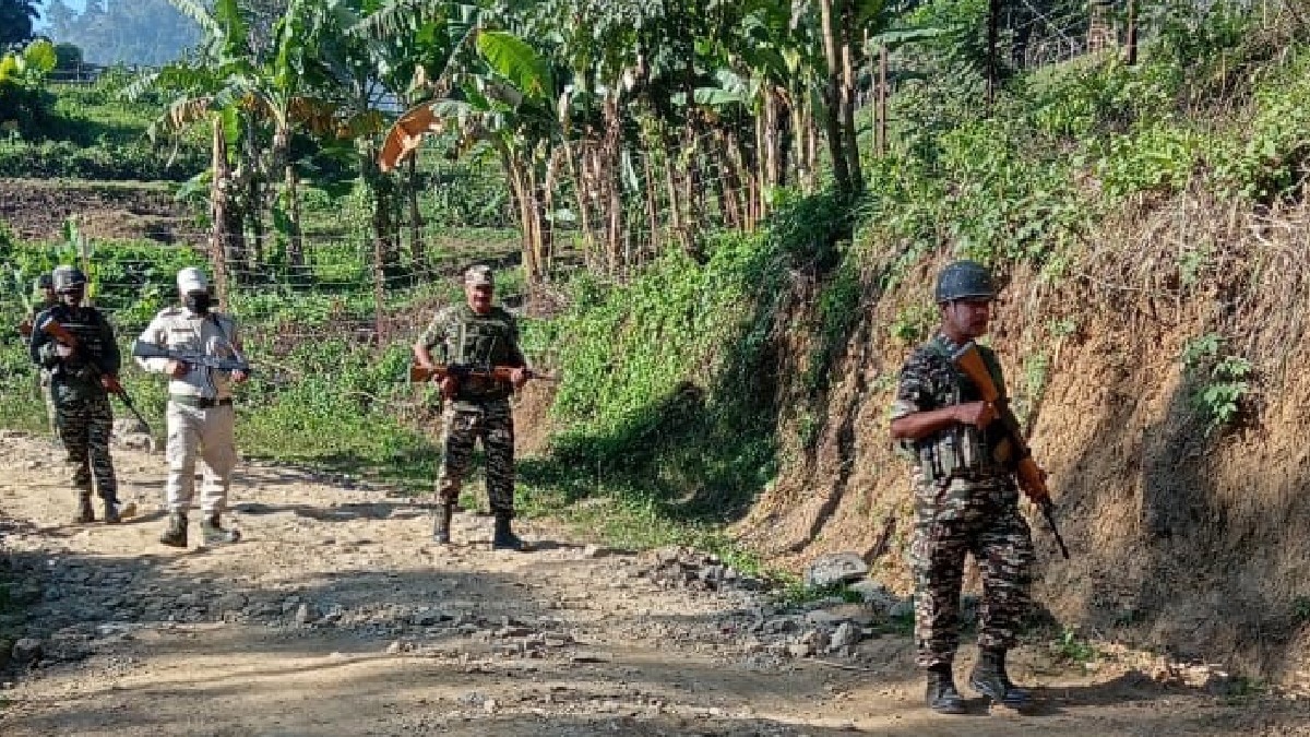 Security forces conducting a search operation in Manipur.