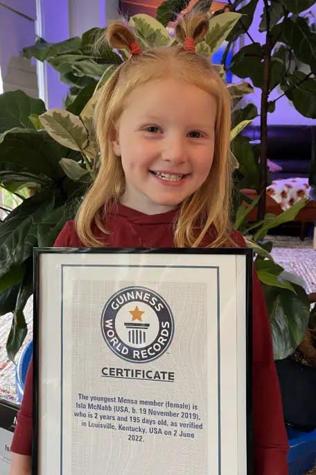  Isla exceptionally scored 99th percentile on the Stanford-Binet Intelligence Scales, becoming youngest female member of Mensa. 